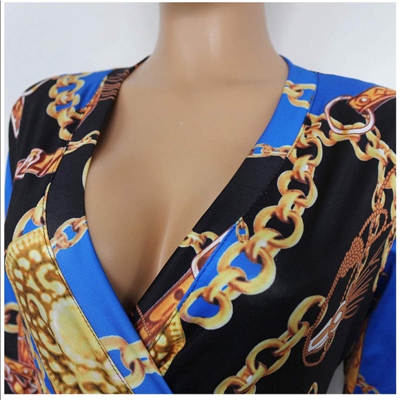 V Neck 3/4 Sleeves Faux Wrap Maxi Dress with Belt - Picture 5 of 7